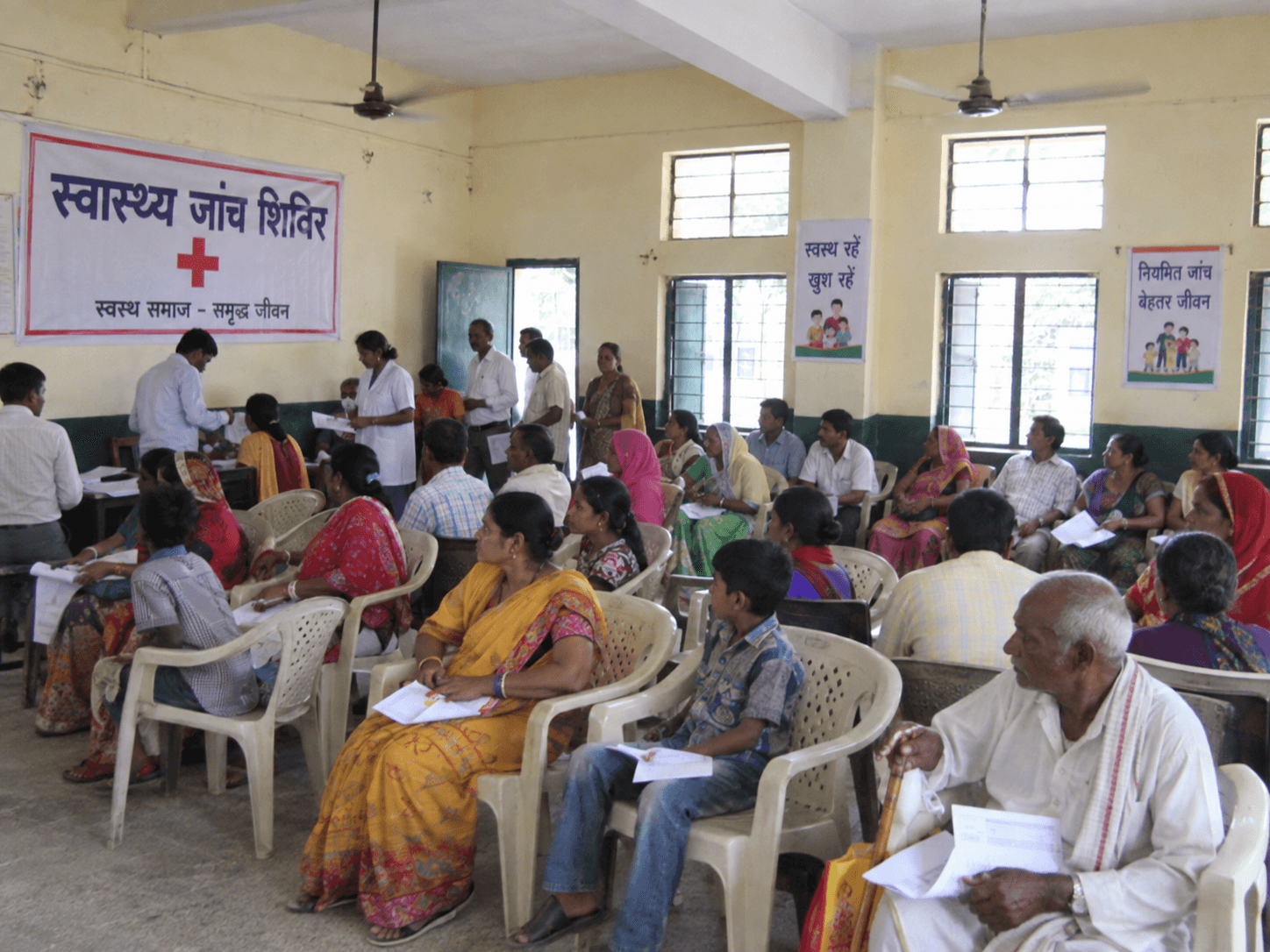 Patients and families attending a community health screening camp